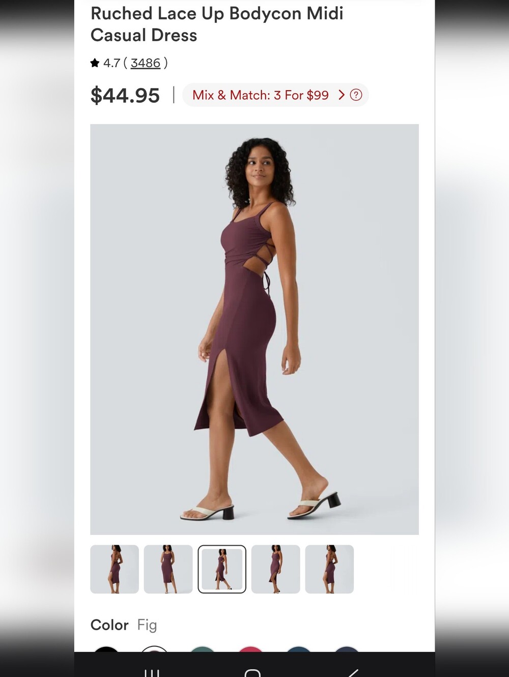 NWT HALARA Fig Ruched Lace-Up Bodycon Midi Dress